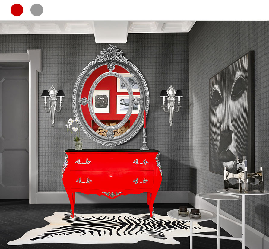 commode red baroque in a gray environment